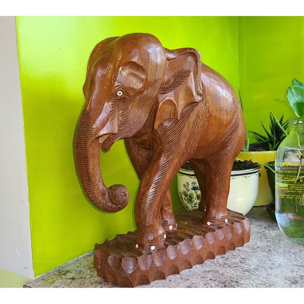 Large Carved Wood Elephant Sculpture